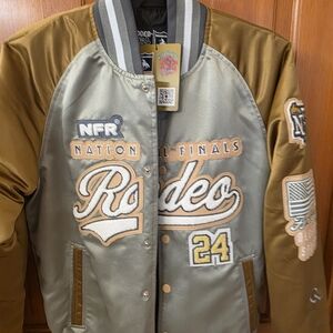 Rodeo Nation Vintage-Style Bomber Jacket in Olive & Bronze